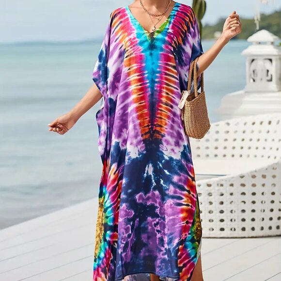 Dresses & Skirts - Kaftan Tie Dye Dress Maxi Swim Cover Up NEW